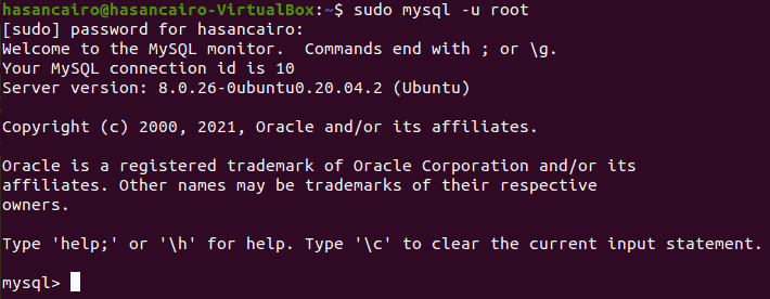 Log in MySQL server on Ubuntu