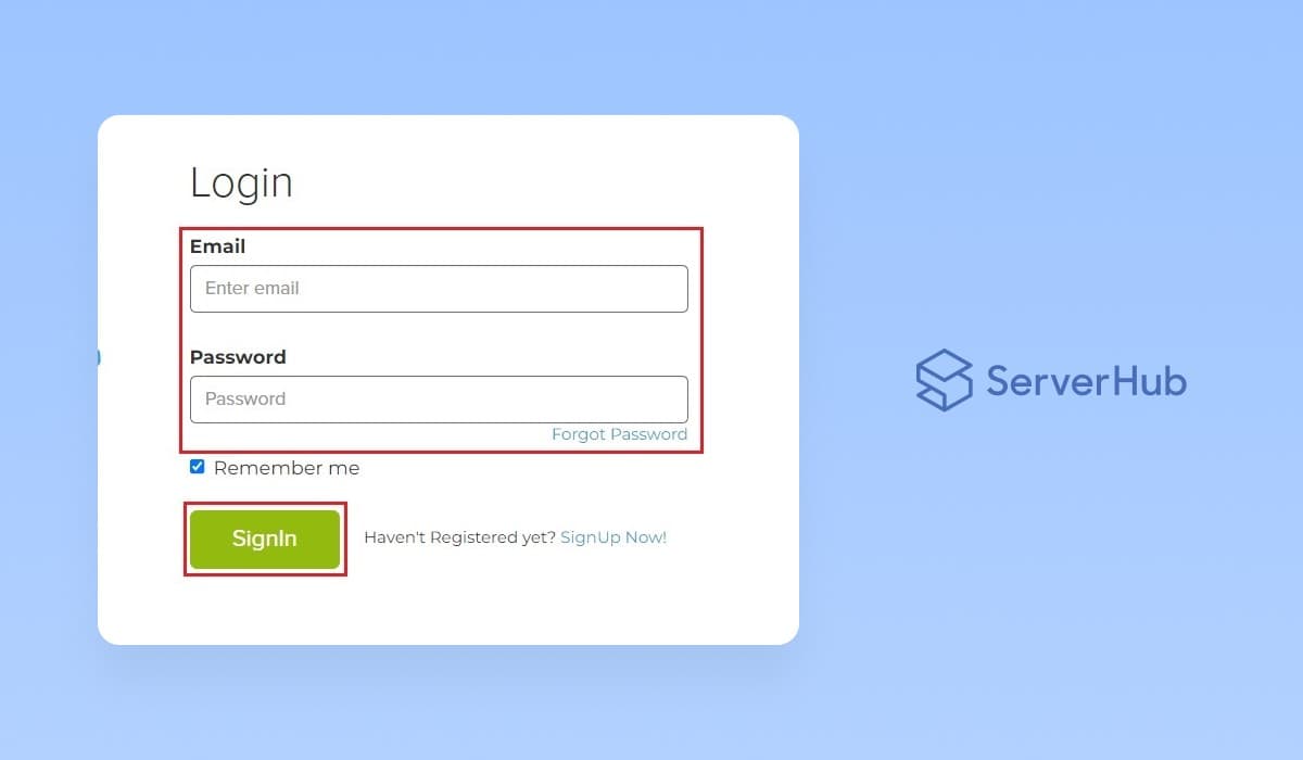 Sign-in button for the Email and Password text boxes of the Login page.
